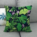 Detail of linen pillowcase with tropical monstera leaves and purple flowers on navy - 18x18 Inch / Dark Blue Tropical Print (7)