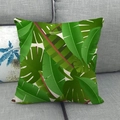 Macro detail of linen pillow cover with tropical green banana and monstera leaf patterns - 18x18 Inch / Banana Monstera Mix (16)
