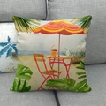 Detailed texture of square linen pillowcase featuring a colorful summer beach art illustration - 18x18 Inch / Summer Beach Art (3)