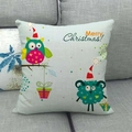 Linen Christmas pillowcase featuring cartoon owl and sheep with Merry Christmas text - Merry Christmas Sheep and Owl (9) / 45x45cm