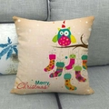 Christmas owl linen pillowcase with Merry Christmas text on a grey fabric sofa - Merry Christmas Owl Christmas Socks (10) / 45x45cm