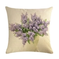 Leinen-Kissenbezug mit lebhaftem lila Lavendel-Bouquet-Druck auf beigefarbenem Grund - 45x45cm / Realistischer Lavendelstrauß (8)