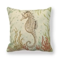 Linen decorative pillowcase featuring a hand-painted orange seahorse and coral design - 45x45cm / Warm Toned Seahorse Style (4)
