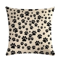 Linen pillowcase featuring black animal paw prints on a natural beige fabric surface - 18x18 Inch / Black Dense Paw Prints Pattern (4) / Off White