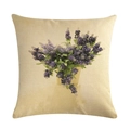 Quadratischer Kissenbezug in Leinenoptik mit lila Lavendelblüten auf beigem Grund - 45x45cm / Lavendel im Topf (9)