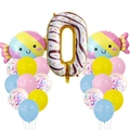 Donut Nummer 0 Luftballon Set mit Süßigkeiten-Folien und bunten Latexballons - Süßigkeiten Nummer 0