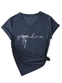 Detail of grandma text with bow and star graphic on charcoal V-neck short sleeve t-shirt - Navy Blue (White Font)