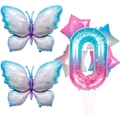 Starry sky purple butterfly balloons and gradient number 0 foil balloon set - Butterfly Number 0