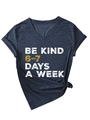 Detail of V-neck dark gray t-shirt featuring Be Kind 6-7 days a week slogan print - Navy Blue (White Graphics)