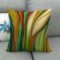 Detailed view of square pillow case with colorful abstract art stripes on a grey sofa - Abstract Art Stripes Style (5)