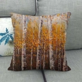 Linen autumn landscape pillowcase featuring golden birch trees in an oil painting style - Bright Birch Forest Painting (11) / 45x45cm