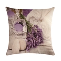 Deko-Kissenbezug aus Leinen mit lila Lavendel-Spa-Motiv und Zen-Steinen Muster - 45x45cm / Duftkerze Lavendel (11)