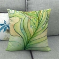 Detailed close-up of peacock feather watercolor patterns on a linen cushion cover - Abstract Green Leaf Vein Watercolor Bubble (2)