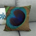 Linen peacock feather decorative pillow cover with eye pattern on a grey fabric sofa - Deep Blue Purple Eye Pattern Style 8 (8)