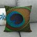 Detailed view of peacock feather eye pattern on textured linen decorative pillowcase - Vivid Eye Pattern Print Style 12 (12)