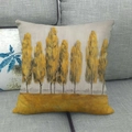 Square linen pillow cover with golden autumn trees on beige gray background - Minimalist Yellow Poplars (14) / 45x45cm
