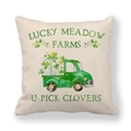 Linen St. Patrick's Day pillow cover featuring a green truck with lucky clovers - Meadow Farm Theme Truck Style (16)