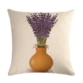 Leinen-Kissenhülle mit lila Lavendel-Blumendruck und rustikaler orangefarbener Vase - 45x45cm / Lavendel im Tontopf (14)
