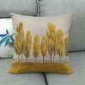 Linen cushion cover with yellow autumn forest oil painting landscape on grey sofa - Yellow Woods Oil Painting (15) / 45x45cm