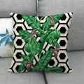 Linen pillow cover with tropical banana leaf pattern and black hexagonal texture - 18x18 Inch / Geometric Banana Leaf (8)
