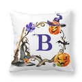 Dettaglio federa per Halloween con zucca ad acquerello, pipistrello e lettera B - Stile Lettera B Viola / 45x45cm(Solo fodera)