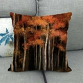 Linen pillow cover featuring an artistic autumn forest landscape oil painting print - Vibrant Maple Leaf Forest (17) / 45x45cm