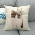 Linen pillow cover with cute kitten wearing a silver crown on a grey sofa - Cat with Crown Style