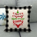 Close-up of linen pillow cover with buffalo plaid border and Merry Christmas print - 18x18 Inch / Merry Christmas Happy New Year 2020 (5)