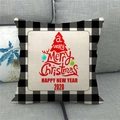 Detail of Christmas buffalo plaid pillow cover with red tree print on a grey sofa - 18x18 Inch / HAPPY NEW YEAR 2020 Red Christmas Tree Style (15)