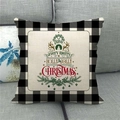 Detail of Christmas buffalo plaid linen pillowcase featuring a festive tree design on a sofa - 18x18 Inch / HOLLY JOLLY CHRISTMAS with Tree (12)