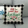 Linen Christmas pillow case with black buffalo plaid and 'All I Want for Christmas is You' text - 18x18 Inch / ALL I WANT FOR Christmas IS YOU (10)