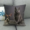 Linen cat art throw pillow cover featuring grey cat and floral vase on sofa - Artistic Photography Gray Cat (12) / 18x18 Inch