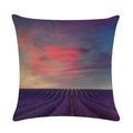 Deko-Kissenbezug aus Leinen mit lila Lavendelfeld und Sonnenuntergang-Landschaft - 45x45cm / Abendglut Lavendelmeer (18)