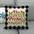 Detailed view of Merry Christmas linen pillow cover with Buffalo Plaid and festive slogans - Funny Slogan Style (4)
