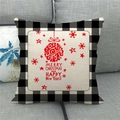 Detail of linen Christmas cushion cover featuring buffalo plaid edges and festive red print - Red Christmas Ball Decor Style (5) / 45x45cm
