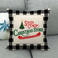 Detail of Christmas throw pillow with buffalo plaid border and festive tree print - Santa Claus Store Theme Style (13) / 45x45cm