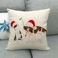 Linen Christmas pillowcase featuring a festive black and white cat and dog print - Christmas Lights Cat and Dog Style