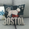 Dettaglio della federa in lino Boston Terrier su un divano in tessuto grigio - Silhouette di Boston Terrier (4)