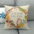 Dettaglio della federa in lino con gufo autunnale e corona di foglie decorative - 45x45cm / Stile Ghirlanda di Gufo Innamorarsi (8)