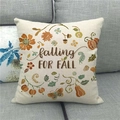 Federa per cuscino autunnale in lino con scritta falling for fall e ghirlanda zucca - 45x45cm / Stile Zucca e Farfalla Autunnale (11)