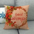 Detailed close-up of linen fabric texture on harvest blessings floral wreath pillow cover - Dark Gray Cotton Linen Maple Berry Harvest Style (15)
