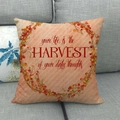 Detail of linen cushion cover with autumn harvest wreath and inspirational quote - Orange Pink Twill Berry Wreath your life is Style (14)