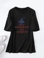 Flat lay of black cotton T-shirt featuring More Spaghetti Less Upsetti graphic and white shoes - S / Black