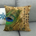Linen peacock feather pillowcase with 'Dare to be unique' text on a grey sofa - Personalized Inspirational English Style (25)