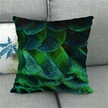 Detailed view of linen pillowcase with realistic peacock feather texture and green tones - 45cmx45cm / Emerald Green Full Peacock Feather (3)
