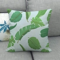 Tropical green leaves printed linen cushion cover on a gray fabric sofa setup - 18x18 Inch / Pale Blue Tropical Leaf (18)