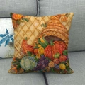 Detailed texture of linen pillowcase featuring fall cornucopia with pumpkins and corn - 18x18 Inch / Harvest Cornucopia (2)