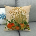 Macro detail of linen pillow cover with watercolor pumpkin and corn on gray sofa - 18x18 Inch / Watercolor Pumpkin Corn Stalk (10)