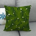 Linen square pillow cover featuring vibrant green leaf patterns on a grey sofa - 18x18 Inch / All-over Green Leaf (20)