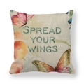 Leinenkissen mit Aquarell-Schmetterlingen und SPREAD YOUR WINGS Text auf weißem Grund - Spread Your Wings Handgemalter Schmetterling (4) / 45x45 cm